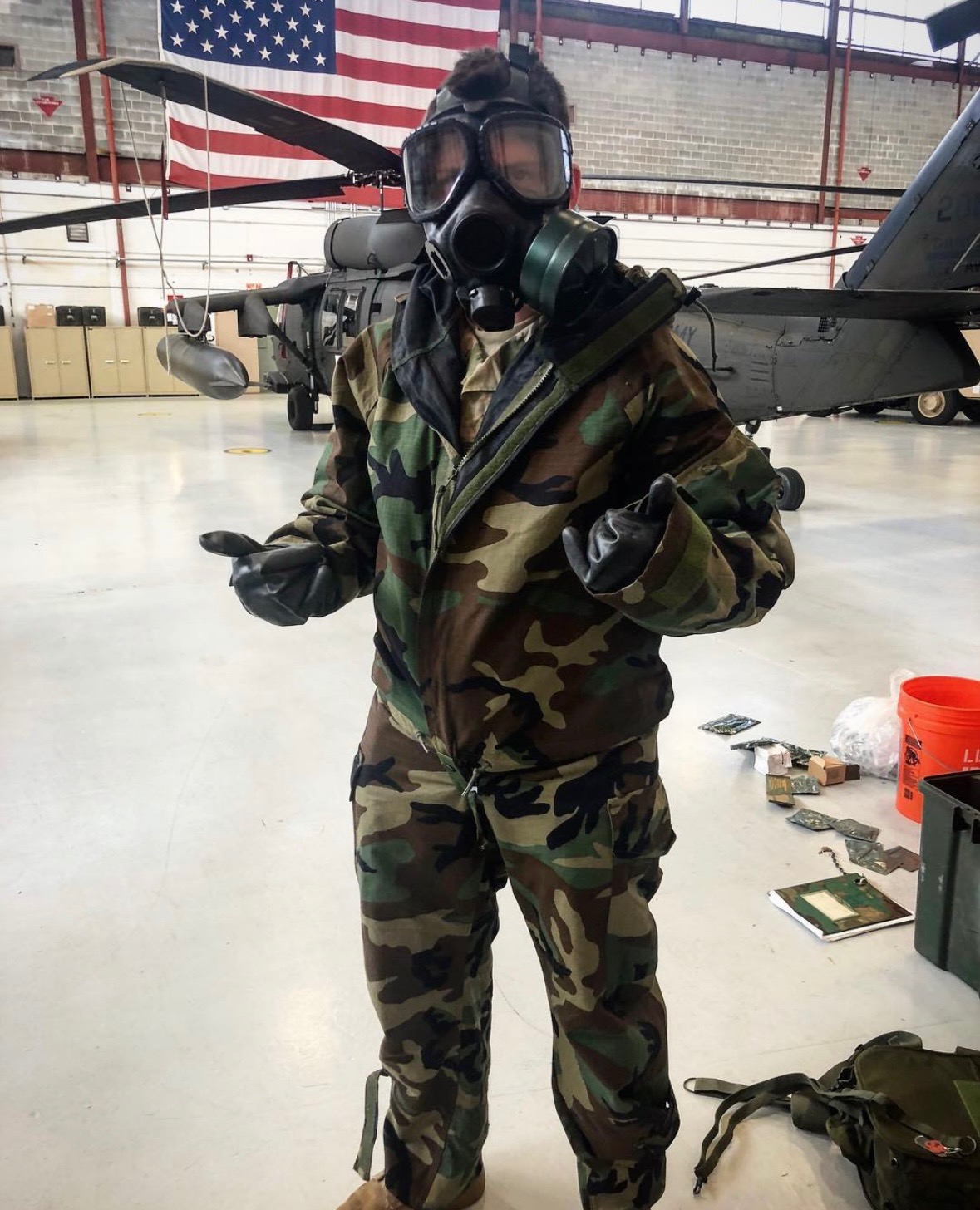 Nathan Roy in military gear during his Army service as a Blackhawk mechanic